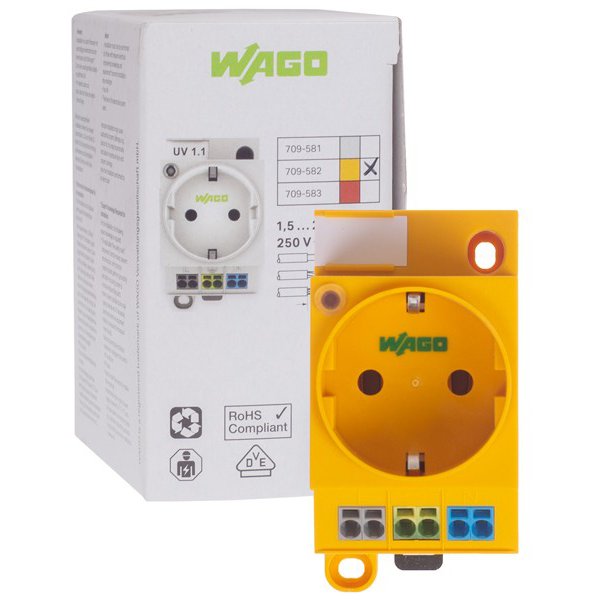 Priza pe sina DIN cu indicator de stare Led cu clema dubla push-in Wago 709-581, alba